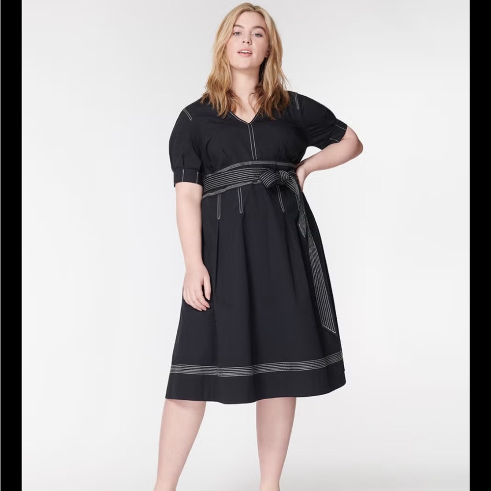 Veronica Beard Black Midi Dress with Contrast Stitching